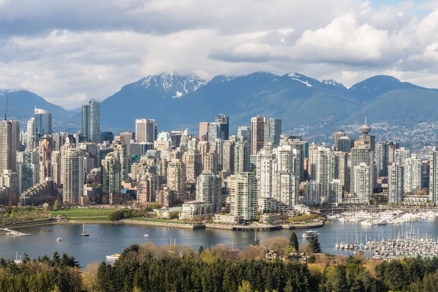 Vancouver skyline, False Creek and the North Shore mountains